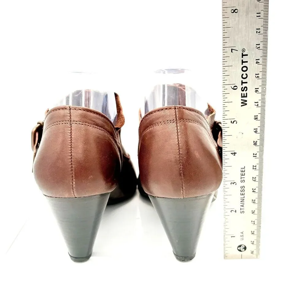 The Flexx Brown Leather Ankle Boot Bootie Heel Buckle Strap Women's size 8.5B